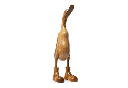 Rikmani Dekofigur Holzfigur Ente Stiefel - Handgefertigte Dekoration aus Holz Geschenk, 3 Holzarten