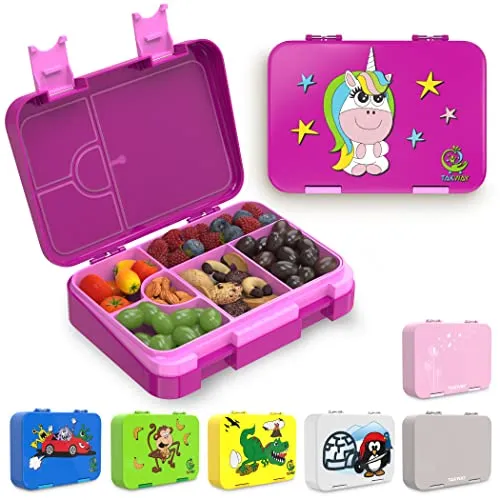 TAKWAY Brotdose Kinder mit Fächern 4+2 - Lila Bento Box für KiTa und Schule - Robuste Brotdose mit 4 Fächern (flexibel auf 6 erweiterbar) für frische Snacks. Ideal für Kinder, leicht zu öffnen und BPA-frei – perfekt für den Alltag!