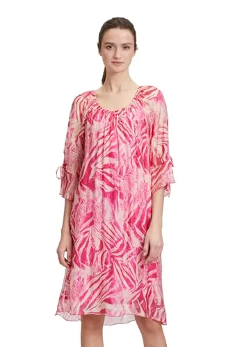 Cartoon Damen Sommerkleid mit 3/4 Arm Cream/Pink, Größe 36 - Freizeitkleid für Damen, lässige Passform mit 3/4 Arm und Rundhals-Ausschnitt – ideal für sommerliche Anlässe.