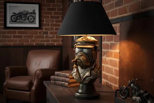 Tischlampe BULLDOG - 55cm - Bronze Schwarz Gold - Moderne Tischlampe mit einzigartiger Hunde-Skulptur. Ideal für Wohnzimmer und Schlafzimmer, sorgt für eine stilvolle Beleuchtung. E27-Sockel, einfache Montage und ohne Leuchtmittel.