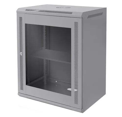 ECD Germany Netzwerkschrank 15HE 19 Zoll Grau - Büroschränke – Robuster 19 Zoll Netzwerkschrank mit abschließbarer Glasfront und flexiblem Bestückungskonzept für individuelle IT-Lösungen.