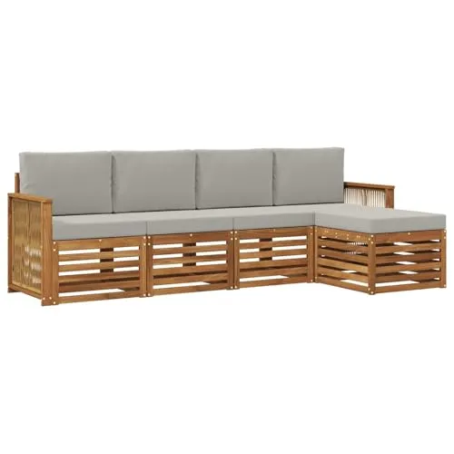 vidaXL Outdoor-Sofagarnitur mit Kissen, 5-teilig, hellgrau - Verwandle deinen Garten in eine stilvolle Lounge mit dieser 5-teiligen Outdoor-Sofagarnitur. Robustes Akazienholz sorgt für Langlebigkeit, während das modulare Design flexible Sitzarrangements ermöglicht. Ideal für entspannte Stunden im Freien.