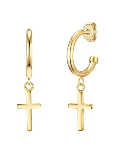 Eastside Damen Creolen Edelstahl gelbgold Kreuz - Ohrringe für Damen, moderne Kreuz-Creolen aus hautverträglichem Edelstahl in Gelbgold, ideal für jeden Anlass und perfekt als Geschenk in hübscher Schmuckbox.