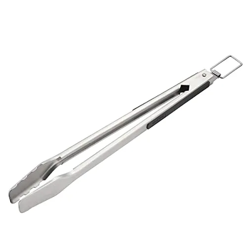SANTOS XL Edelstahl Grillzange 41cm - Kochzange - eckiger Kopf - ergonomische Handhabung - gebürsteter/rostfreier Edelstahl - starker Federmechanismus