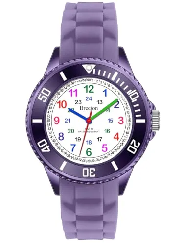 Brecjon Kinder Armbanduhr Jungen Mädchen Lernuhr Silikonuhr Kids 5ATM wasserdicht Silikonarmband violett 2501