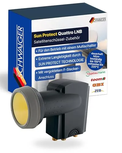 SCHWAIGER 401 Quattro LNB Low Noise Blockconverter - LNB für 4 Teilnehmer, extrem wetterfest dank Sun Protect Technologie, ideal für Mehrteilnehmer-Satellitenanlagen und optimale Signalübertragung.