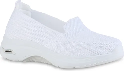 VAN HILL Damen Slip Ons Sportschuhe Sportliche Strick Profil-Sohle Schuhe 841624, Farbe: Weiß, Größe: 41