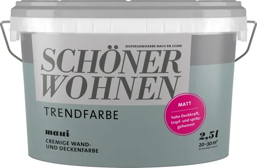 Schöner Wohnen Trendfarbe Maui matt, 2,5 Liter - Hochwertige Wandfarbe in der Trendfarbe Maui, perfekt für stilvolle Akzente und ein modernes Wohnambiente.