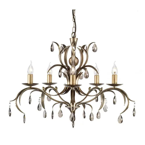 Kronleuchter Lily mit 5 Lichtern - Elegante Bronzepatina - Exklusiver Kronleuchter aus der Lily-Reihe von Elstead, handgefertigt mit einzigartigem Bronze-Finish und grazilen Glastropfen. Höhenverstellbar und ideal für stilvolle Innenräume.