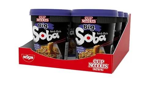 Nissin Cup Noodles Soba BIG – Yakitori Chicken, 6er Pack, Wok Style Instant-Nudeln japanischer Art, mit Würzsauce, Hähnchen & Gemüse, schnell im Becher zubereitet, asiatisches Essen (6 x 113 g)