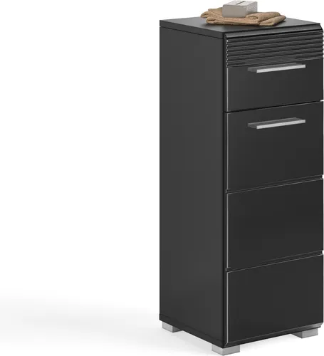 möbelando Hochschrank >Linus< in Schwarz Hochglanz - 30x80x31cm (BxHxT) - Moderner Hochschrank in elegantem Schwarz Hochglanz, ideal für Badezimmer oder Hauswirtschaftsraum. Bietet praktischen Stauraum bei kompakter Bauweise und hochwertiger Verarbeitung.