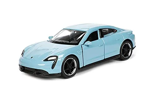 Porsche Taycan Turbo S 12cm Modellauto Rückzug Welly Metall Modell Auto Spielzeugauto Geschenk Kinder Spielzeug 4-Varianten 27 (Blau-Metallic)