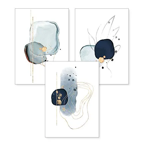 3-teiliges Premium Poster-Set | Kunstdruck | Abstrakt blau | Deko Bild für Ihre Wand | optional mit Rahmen | Wohnzimmer Schlafzimmer Modern Fine Art | DIN A4 / A3 (A3, ohne Rahmen)
