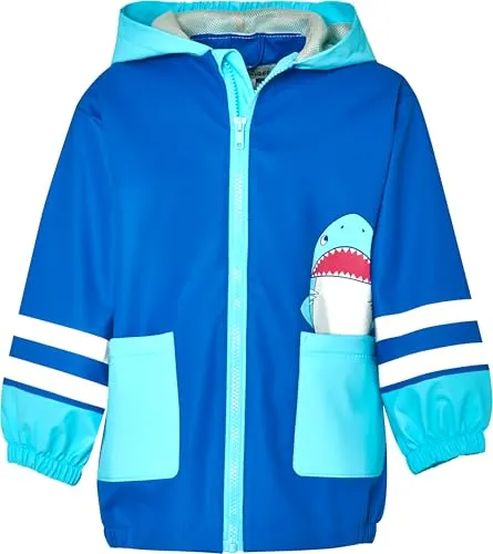 Playshoes Regenjacke Unisex Kinder, Hai, 92 - Wind- und wasserdichter Regenmantel für Kinder mit abnehmbarer Kapuze und reflektierenden Elementen für mehr Sicherheit bei schlechtem Wetter.
