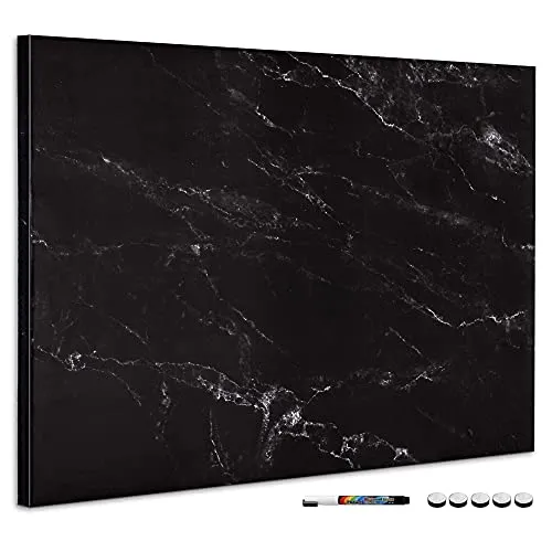 Navaris Magnettafel Memoboard Black Marble, 90 x 60 cm - Stylische Magnettafel im eleganten Marmor-Design, ideal für kreative Notizen und Erinnerungen. Beschreibbar und abwischbar – perfekt für Büro oder Zuhause!