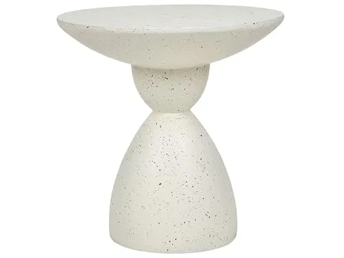 Beistelltisch Cafffi: Beton und Glasfaser in Creme Weiß mit Terrazzo Optik - Stylischer Beistelltisch in runder Form (⌀ 50 cm) aus robustem Leichtbeton und Glasfasern, ideal für Innen- und Außenbereich. Witterungsbeständig und sofort einsatzbereit!