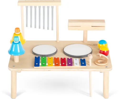 Classic Cantabile MT-121 12 in 1 Percussion Musiktisch - Percussion Musiktisch aus nachhaltigem Holz, ideal für musikalische Früherziehung und Motorikförderung, mit extra glatten Oberflächen für maximale Sicherheit.