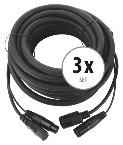 Pronomic Stage IECD-10 DMX Hybridkabel 3er Set - Zubehör für Lichttechnik: 3er Set Kombi-Kabel für Stromversorgung und DMX-Signal, ideal für ordentliche Verbindungen ohne Kabelsalat. Länge: 10 m, belastbar bis 10 A.
