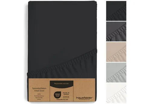 Hausfelder Spannbettlaken Topper Bettlaken 90/100x200 cm, bis 15 cm Matratzenhöhe, Schwarz, Jersey-Baumwolle, Gummizug: rundum, (1 Stück), verschiedene Farben und Größen
