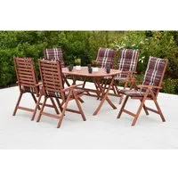 Merxx Borkum Gartenmöbelset 13tlg. mit 6 Klappsesseln und Tisch - Gartenmöbel-Set aus geöltem Eukalyptus, inklusive 6 Klappsesseln mit verstellbarer Rückenlehne und komfortablen Kissen – ideal für entspannte Stunden im Freien!