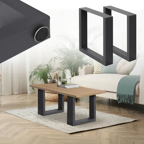 ECD Germany Tischbein 2x Tischkufen aus pulverbeschichtetem Stahl - Zubehör für Möbel, modernes Industriedesign mit stabilen Tischbeinen aus pulverbeschichtetem Stahl für langlebige Möbelgestaltungen.