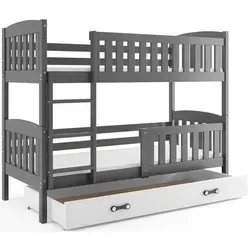 Interbeds Etagenbett Kubuś, Grau/Weiß, 90x200 cm - Funktionelles Etagenbett aus FSC-zertifiziertem Kiefernholz mit TÜV-Zertifikat. Ideal für Kinder- und Jugendzimmer, bietet Sicherheit durch abgerundete Kanten und Rausfallschutz.