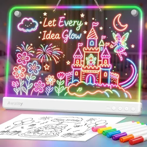 Awatty LED Zeichenbrett für Kinder 16 Zoll – Kreatives Malen mit 7 Farben