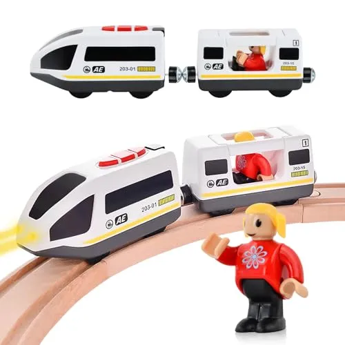 Litinliv Eisenbahn Elektrische Lok, Zug mit Magnetischer Verbindung, Batteriebetriebener Lokomotivzug für Kleinkinder, Motorisierter Zug für Holzschienen, kompatibel mit Thomas, Brio, Chuggington