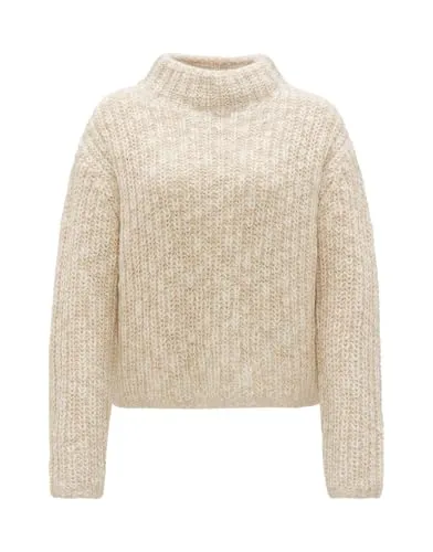 OPUS Damen Pullover PERKE Loose in Mélange Optik Macadamia, 44 - Pullover für Damen mit lockerer Boxy Passform und voluminösem Stehkragen, ideal für einen vielseitigen und modernen Look.
