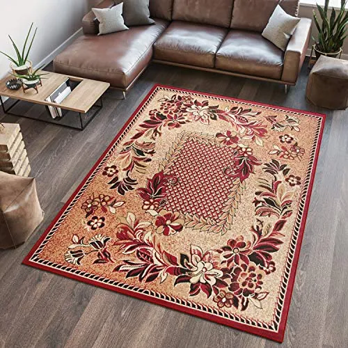 TAPISO Atlas Teppich Kurzflor Floral Beige Rot 160 x 230 cm in beige von Tapiso