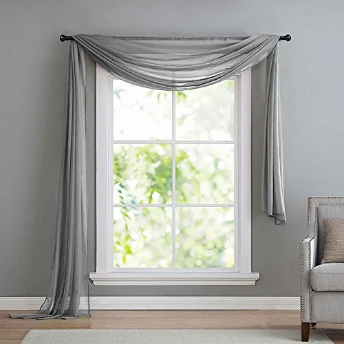 Querbehang Freihanddeko aus transparentem Voile, 140x600, Grau - Gardinenschals, pflegeleicht und waschbar bis 40 Grad, ideal für eine stilvolle Fensterdekoration in jedem Raum.