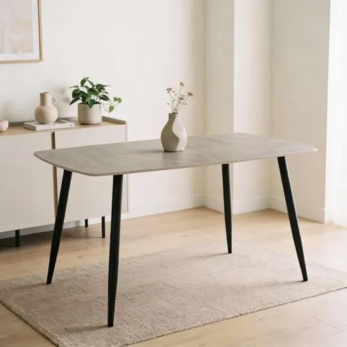 IDIMEX Esstisch MORA mit 140 x 80 cm Keramik Tischplatte, Grau/Schwarz - rechteckiger Esszimmertisch, Robustes Metallgestell, moderner Küchentisch mit abgerundeten Ecken, ideal für den Essbereich