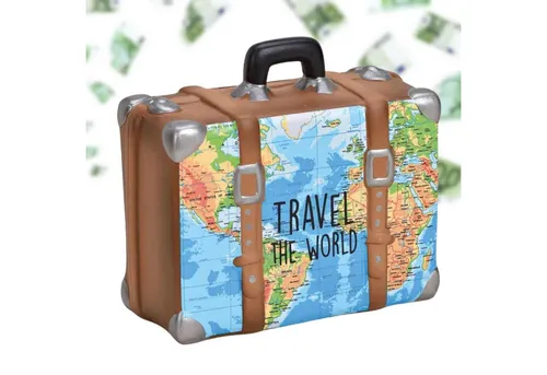 matches21 HOME & HOBBY Spardose Große Spardose Reise-Koffer braun 13 cm Urlaubskasse mit Schlüssel, Keramik Sparbüchse abschließbar