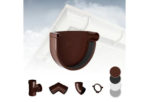 RainWay Dachrinne, Regenrinnen System (Rinnenkappe rechts) - PVC-U Kunststoff in 4 Farben, für Dachflächen > 100m² empfohlen, Endstück Endkappe