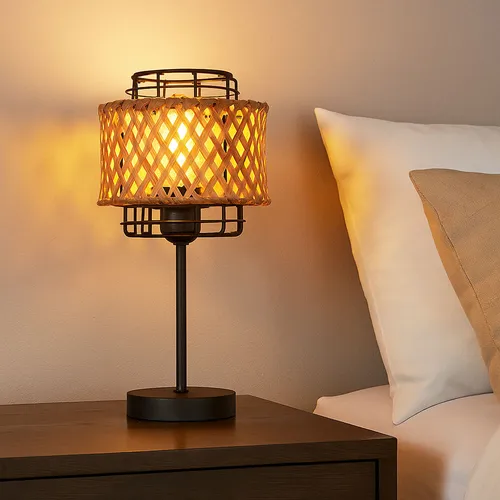 Elegante LED Tischleuchte aus Metall und Bambus - Tischleuchte, stilvolles Design mit warmweißer LED, ideal für stimmungsvolle Beleuchtung in Wohnräumen oder Schlafzimmern, inklusive E27 Leuchtmittel.