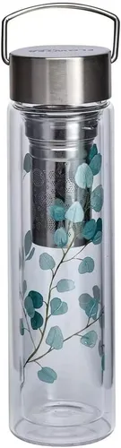 EIGENart FlowTea Teezubereiter aus Glas Eukalyptus - Thermobehälter mit 350 ml Kapazität, inklusive Neoprenhülle für optimale Temperatur, ideal für Teeliebhaber.