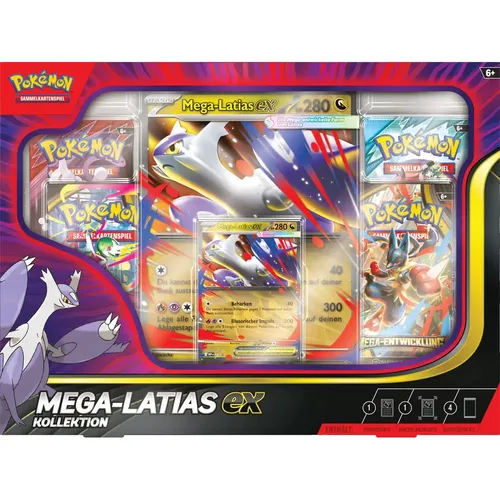 Pokémon Mega-Latias ex Kollektion Box - DEUTSCH - TCG OVP Displays mit Mega Entwicklungen, ideal für Sammler und Spieler ab 6 Jahren, inklusive Booster für spannende Spiele!