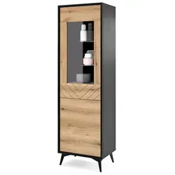 Bettso Vitrine, Schwarz, Eiche, Holzwerkstoff, Glas, 54x178x39 cm, Wohnzimmer, Wohnwände, Vitrinenschränke