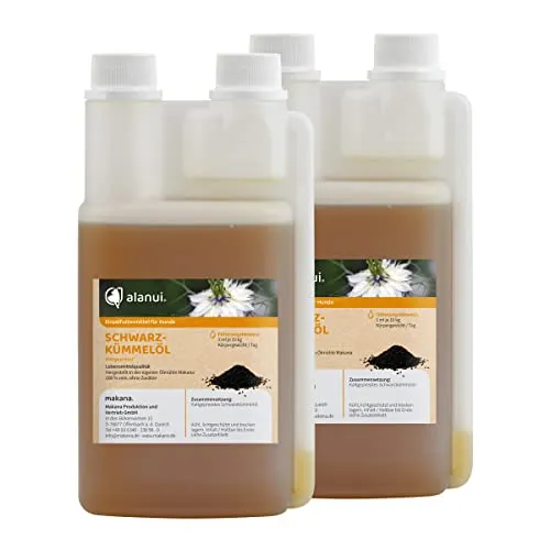 alanui Schwarzkümmelöl für Hunde, nativ kaltgepresst, 2 x 500 ml Dosierflasche