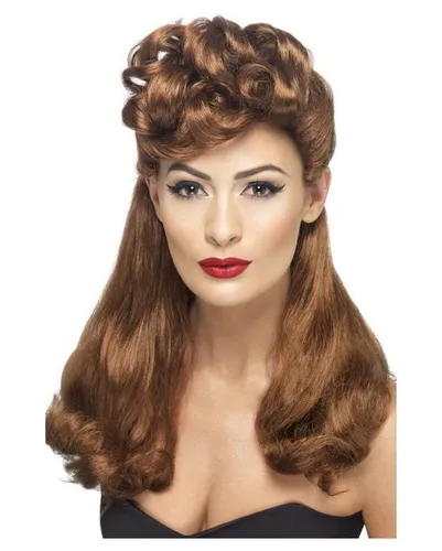 Smiffys Kostüm-Perücke Braune Rockabilly Langhaar Perücke