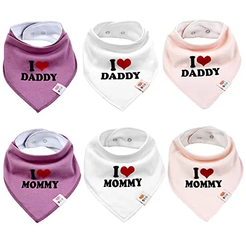 M.M.C. Baby I Love Mommy und Daddy Dreieckstücher 6 Stück Halstuch aus Baumwolle Spucktuch Lätzchen für Kleinkinder Jungen und Mädchen (Set Mädchen)