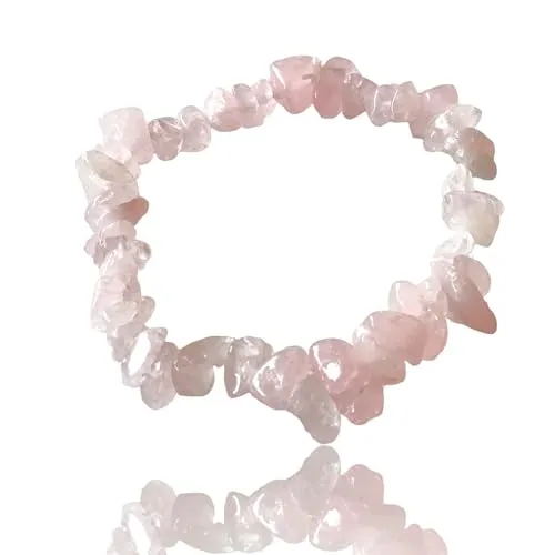Steinfixx® - Echtes Rosenquarz Splitter-Armband *Liebe* - Hochwertiges Edelsteinarmband mit getrommelten Rosenquarz Splittern