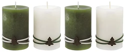 ZauberDeko 4 Adventskerzen Kerzen Stumpenkerzen Adventskranz Grün Creme Tannenbaum Weihnachten Advent Deko Tischdeko