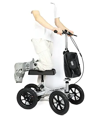 Knieroller MOBI ROLL CC - Orthopädischer Knie-Walker mit Trommelbremse - Rollatoren für Knöchel- oder Fußverletzungen, Höhenverstellbar, komfortable Luftreifen für unebenes Gelände und sicherer Stand durch beidseitige Feststellbremse.
