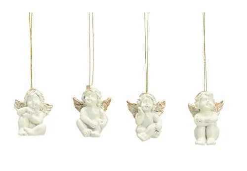 Geschenkestadl 16er Set Engelfiguren zum Hängen Weiss mit Goldschimmer Hochzeit Taufe Geburt Weihnachten Angel Gebet Andenken