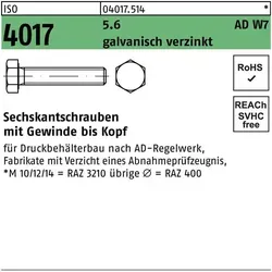 Bufab Sechskantschraube M 27 x 95 - 10 Stück galvanisch verzinkt - Hochwertige Sechskantschraube nach ISO 4017, ideal für robuste Befestigungen und Korrosionsschutz durch galvanische Verzinkung.