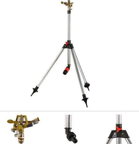 Grafner Rasensprenger Standsprenger mit Teleskopfüßen - Bewässerungssysteme: Impulsregner mit 280° Sektor, einstellbare Höhe und schnelle Verbindungstechnik für effiziente Rasenbewässerung bis 15m.