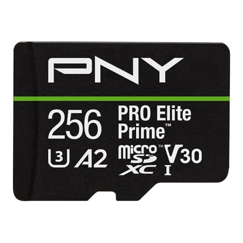 PNY microSDXC 256GB Pro Elite Prime - Hochgeschwindigkeits-Speicherkarte mit SD-Adapter - SPEICHERKARTEN - Extreme Leistung mit Lesegeschwindigkeiten bis zu 200 MB/s, ideal für 4K UHD und Full HD Aufnahmen, inklusive SD-Adapter für vielseitige Nutzung.