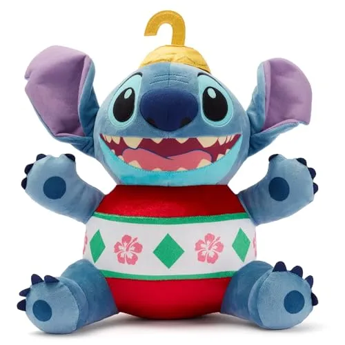 Disney Store Offizieller Stitch Holiday Plüsch, Lilo & Stitch Weihnachts-Stofftiere, 35,6 cm, Disney-Plüsch, mit Weihnachtsdekoration, Kostüm mit metallischen Akzenten