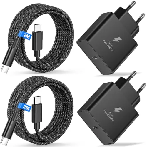 45W USB C Ladegerät 2Pack für Samsung Galaxy S26 Ultra S25 S24 S23 S22 FE A55 A54 A16,Note,Tab S8 S9,Schnellladegerät USBC mit 60W 2M Nylon Schnellladekabel USB C Netzteil Schnelladegerät Netzstecker